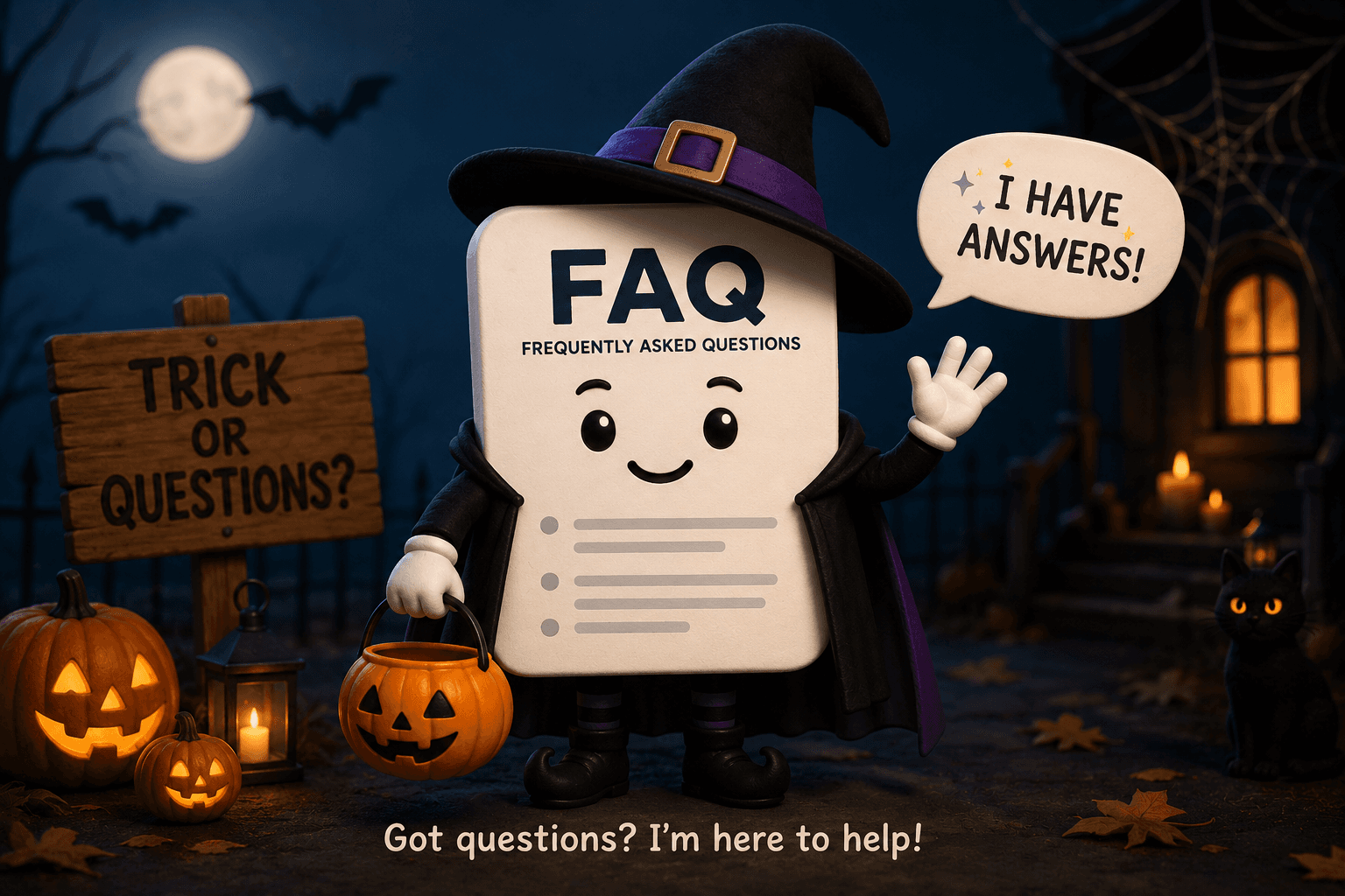 FAQ page wearing a Halloween costume